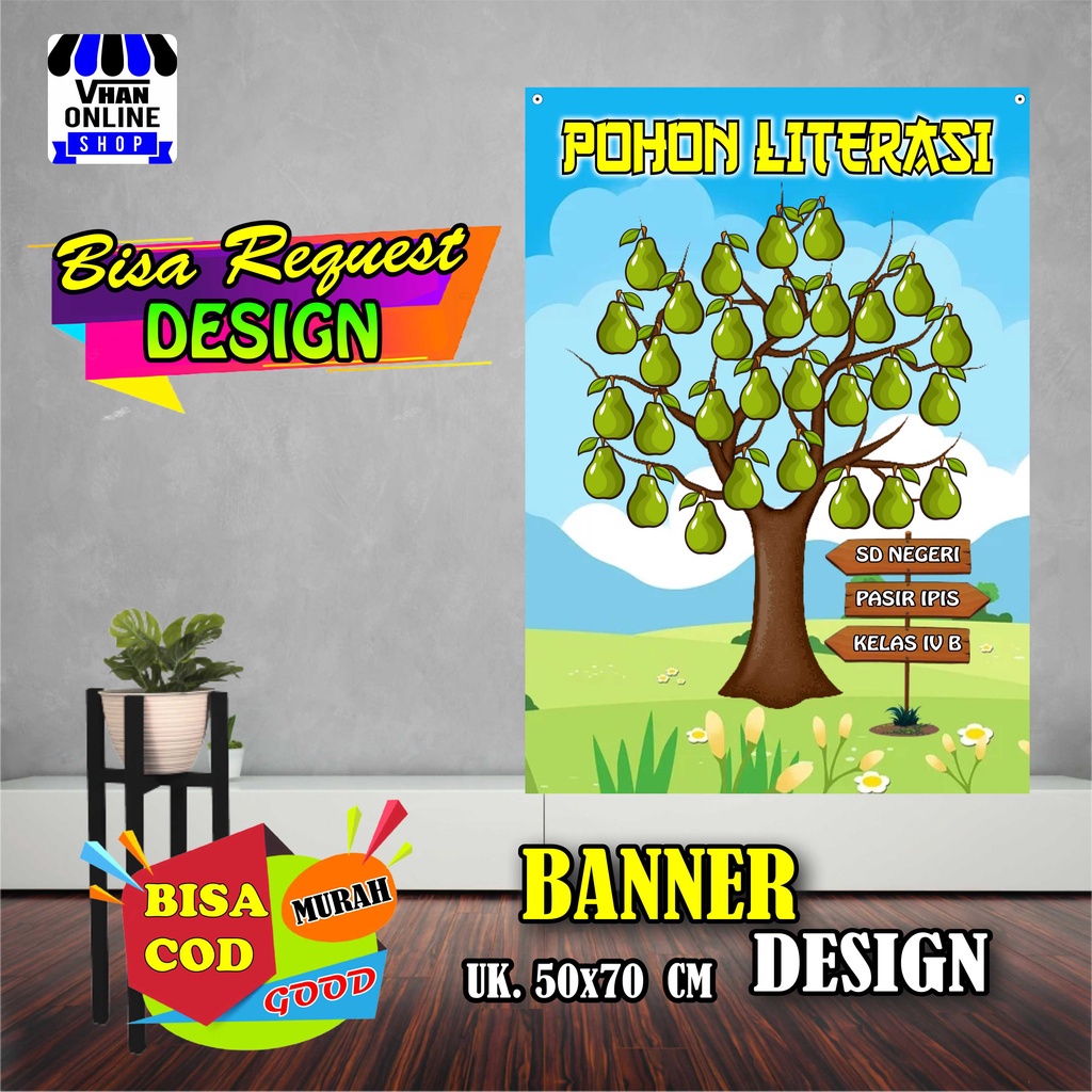 Jual Spanduk Banner Backdrop Pohon Literasi Sekolah Motif Buah Alpukat ...