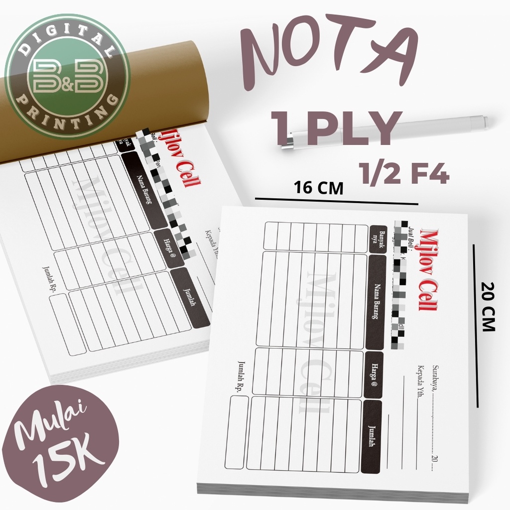 Jual Cetak Nota Custom Olshop Satuan Full Warna 1 PLY Ukuran 1/2 F4 ...