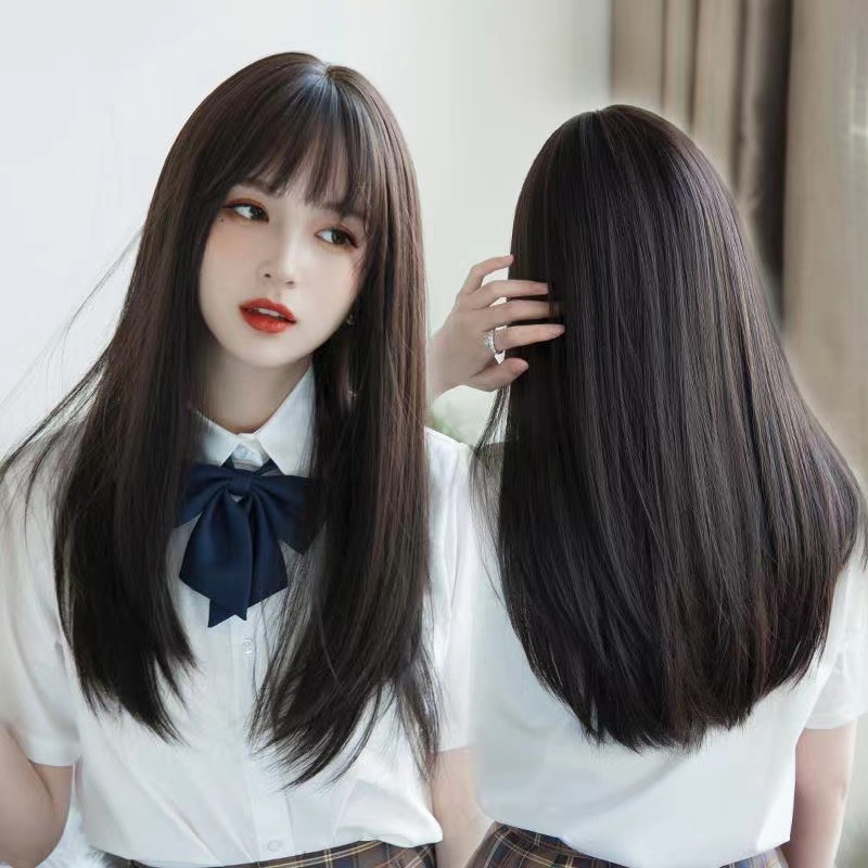 Jual Tebal Wig Dewasa Rambut Panjang Lurus Full Lace Bergelombang Hair Extension Lurus Poni