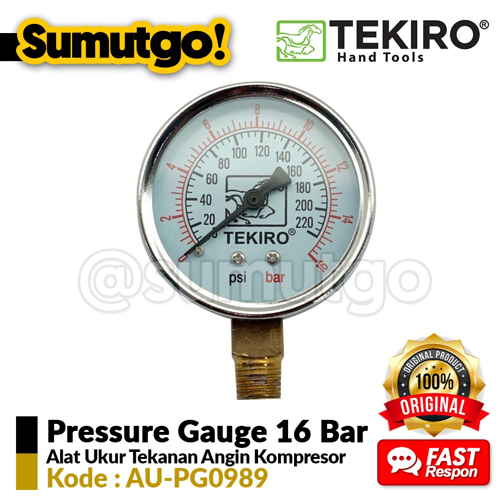Jual Pressure Gauge 16 Bar TEKIRO Manometer Pengukur Tekanan 16bar 220