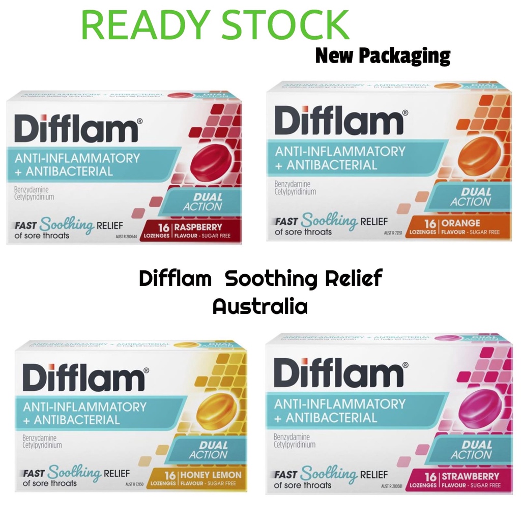Jual Difflam DUAL ACTION Australia sore throat lozenge honey lemon