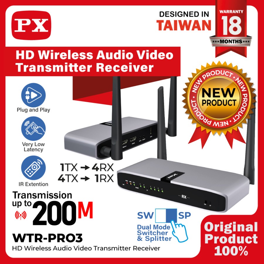 Jual Receiver Display Wireless HDMI Extender Audio Transmitter PX WTR ...