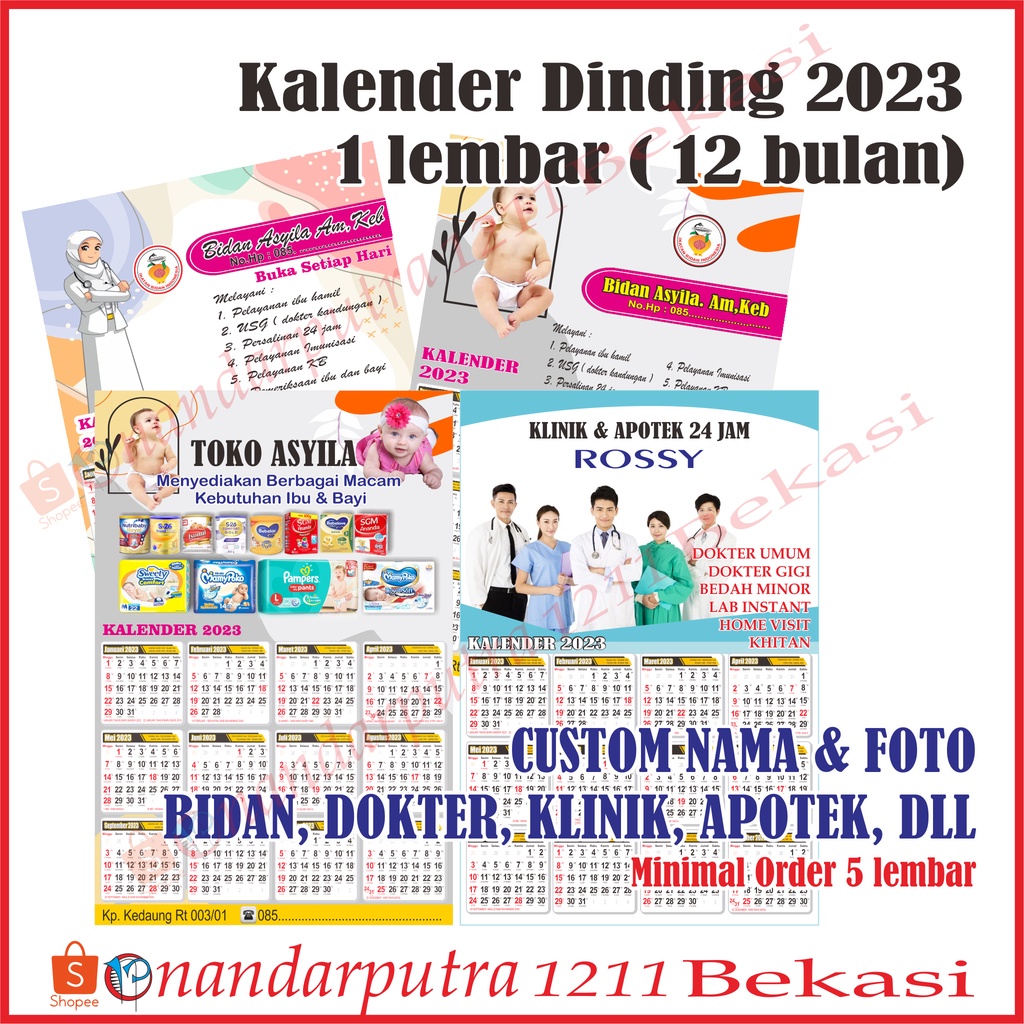 Jual Kalender Dinding 2024 1 Lembar Custom Foto/Kalender Bidan/Kalender ...