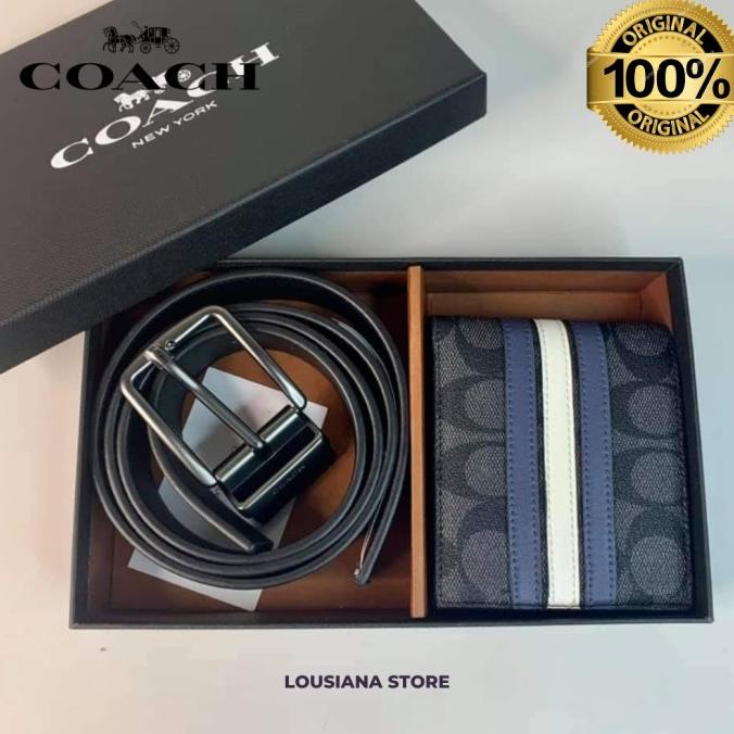 Jual Coach Men'S Wallet Belt Gift Set In Signature Canvas With Varsity