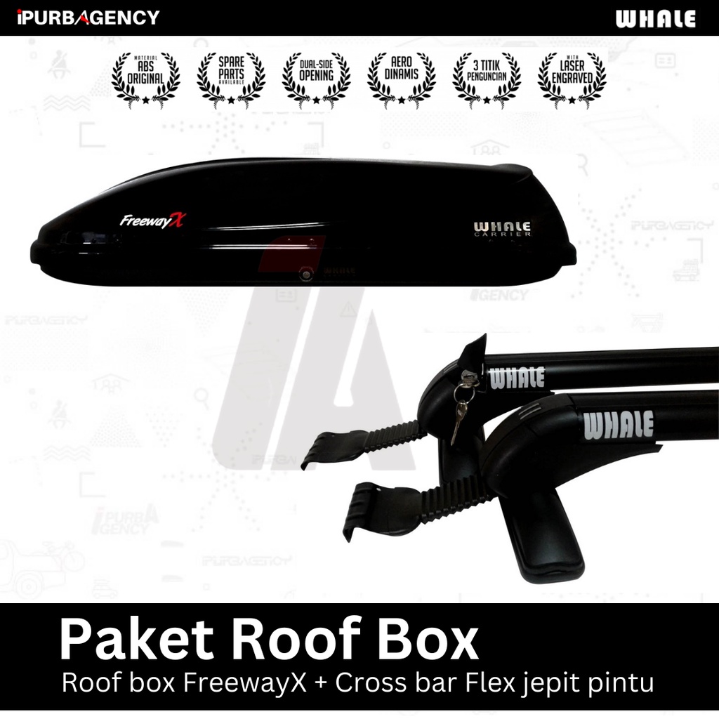 Jual Paket Roof box Whale Freeway X + Sport rack Flex Jepit pintu ...