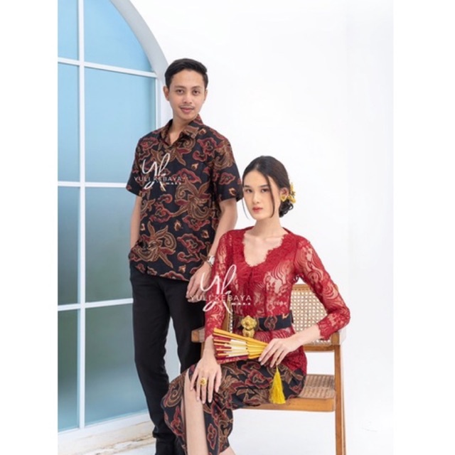 Jual Set Kebaya Couple Semi Sabrina Mawar Sarimbit Batik Shopee