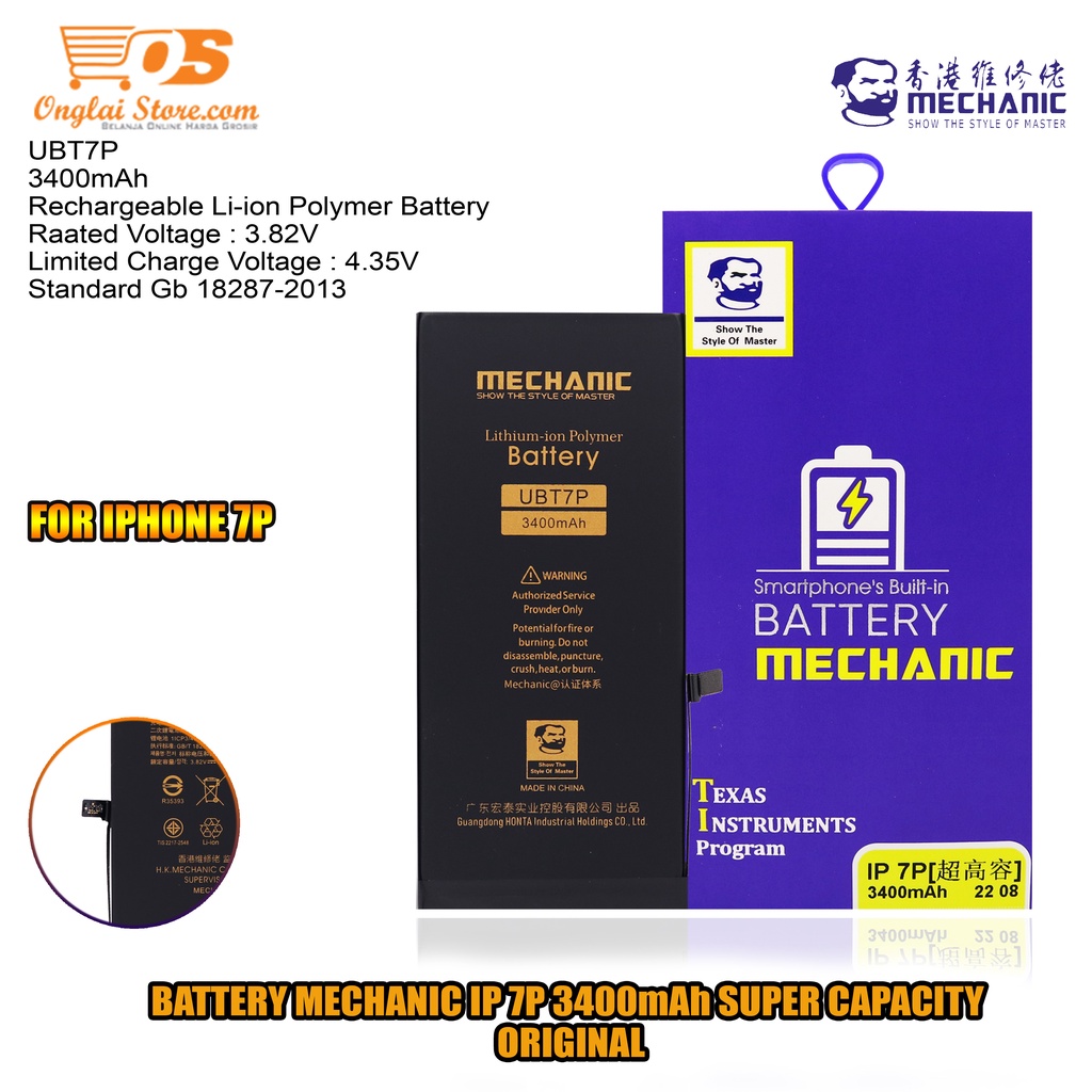 Jual Battery Mechanic IP 7P 3400mAh Super Capacity Original | Shopee ...