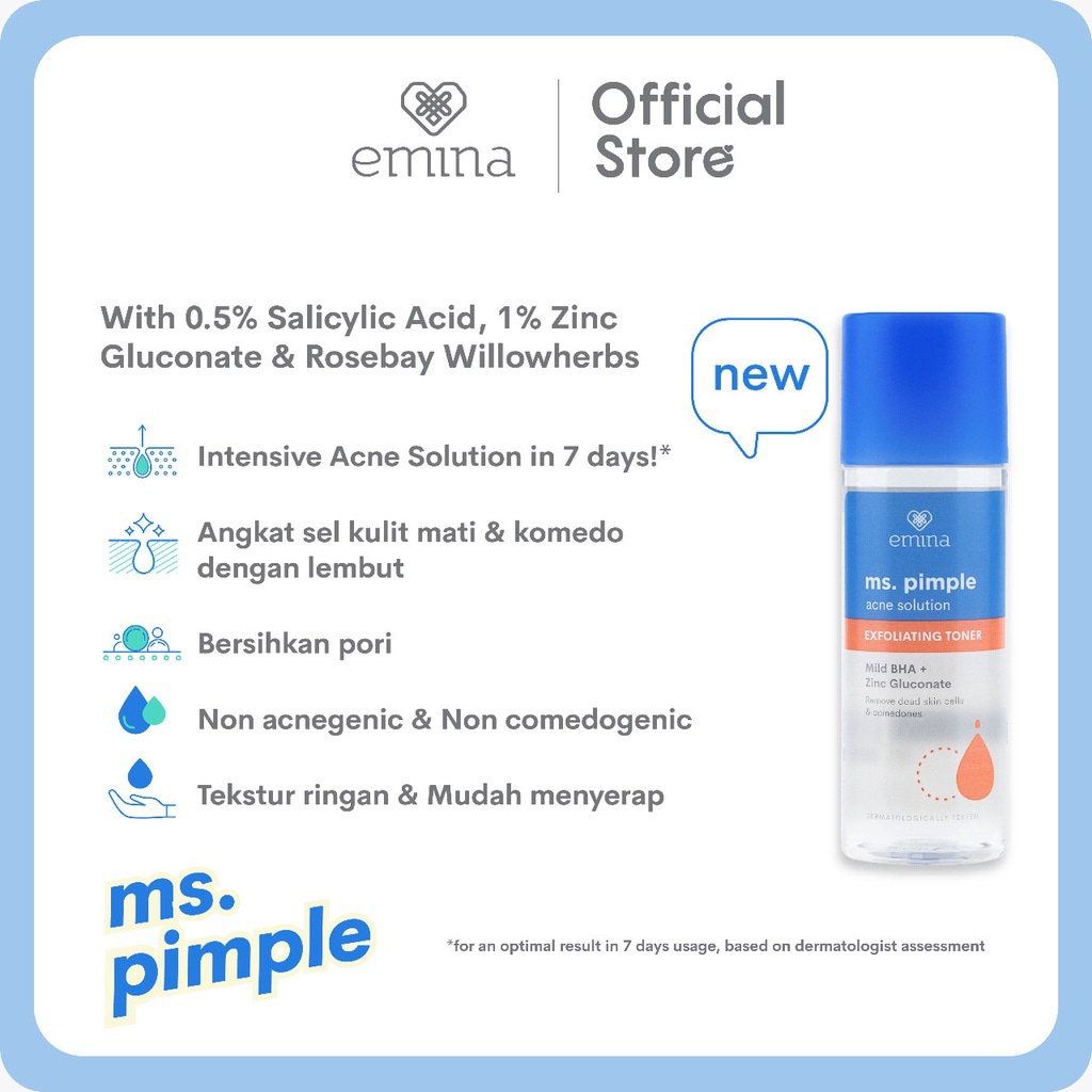 Jual Emina Ms. Pimple Acne Solution Exfoliating Toner 100 mL Angkat