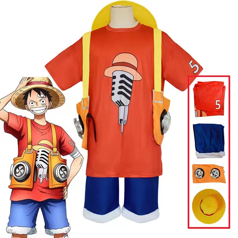 Jual New Anime Cosplay Film Red Luffy Cosplay Costume Top Shorts Strap