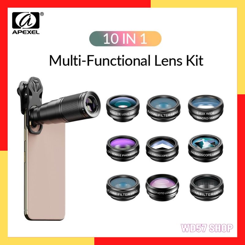 Lensa Kit 10 In Kamera Tambahan Camera Hp Smartphone Handphone Iphone  Zoom Filter Telephoto Fisheye Lens Wide Macro Mini Murah