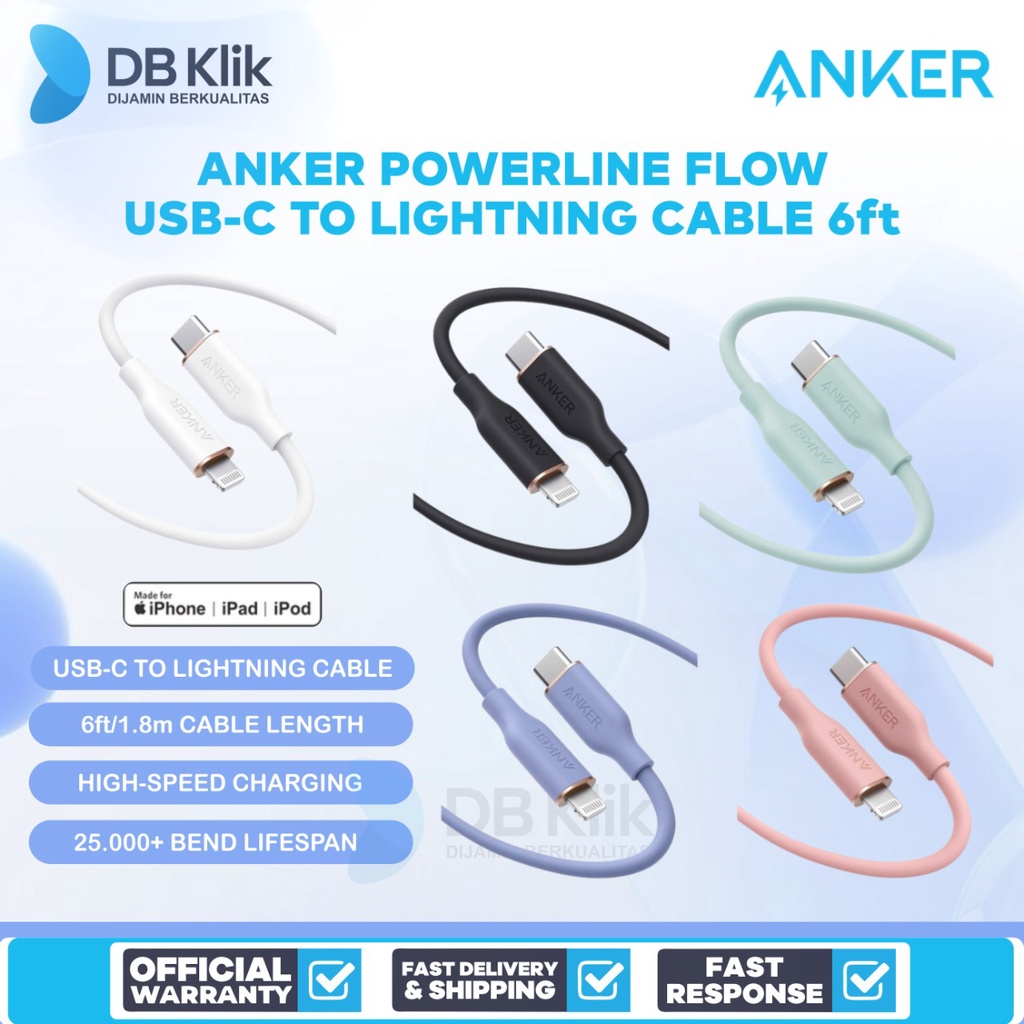 Jual Kabel Charger Anker PowerLine Flow USB-C To Lightning Cable 6ft ...