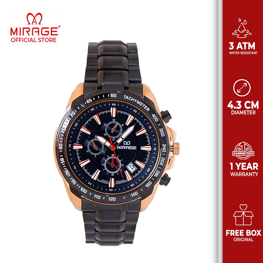 Jual Mirage Original Jam Tangan Sporty Formal Pria Hitam Rosegold Tahan