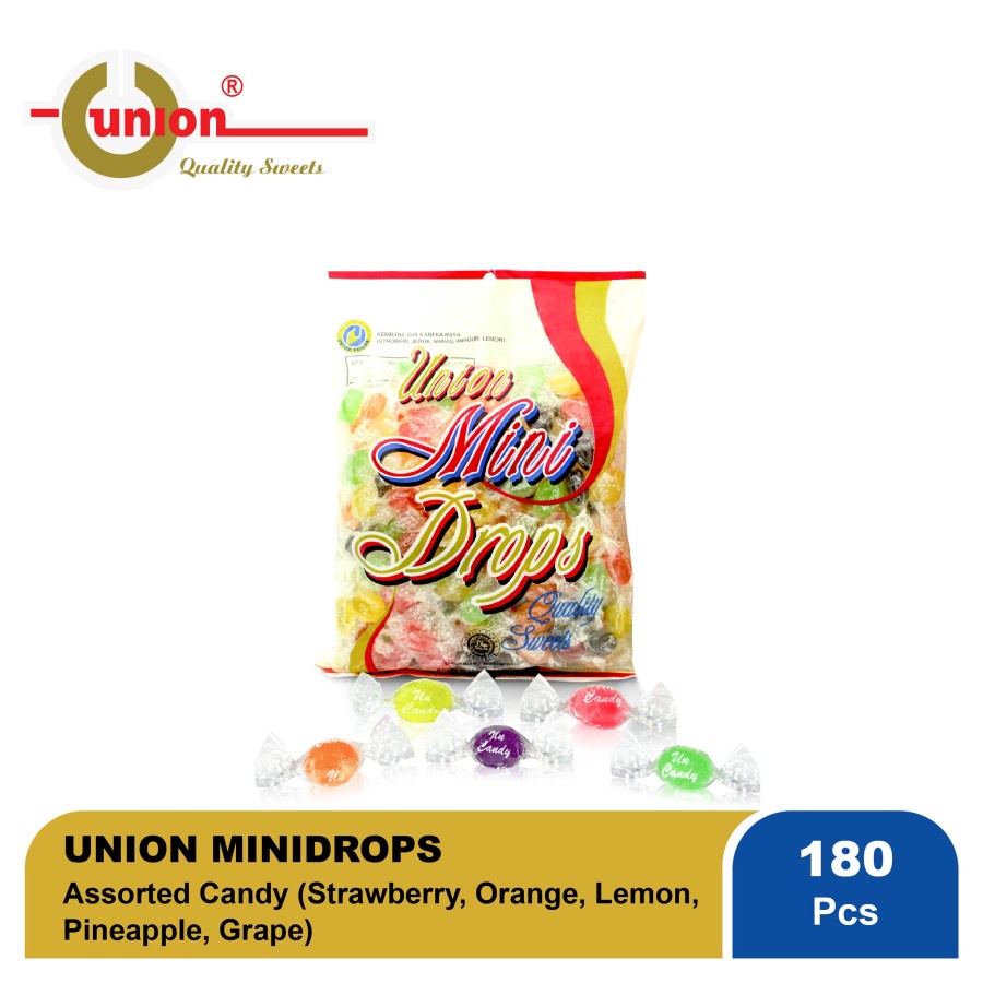 Jual Permen Union Minidrops 324 gr (Stroberi, Jeruk, Lemon, Anggur ...