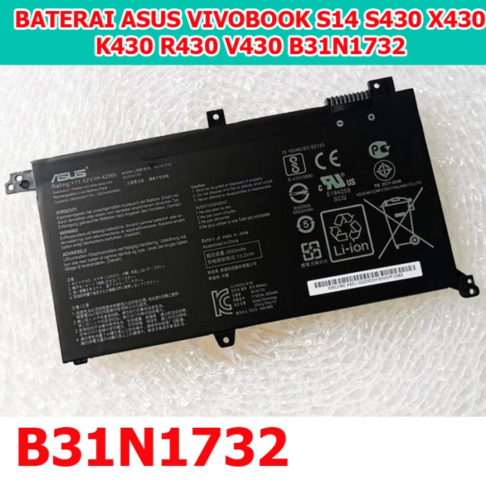 Jual Baterai Asus Vivobook S14 S430 X430 K430 R430 V430 B31n1732 Original Shopee Indonesia