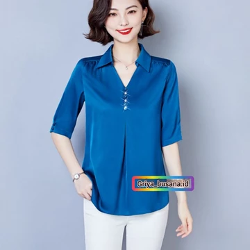 Baju Wanita Korean Blouse Top Square Neck Velvet Kemeja Kerja Gaya Korea Long Sleeve