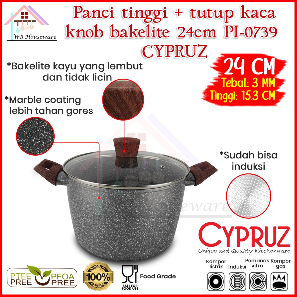 Jual Panci Marble Tutup Kaca Cm Induksi Anti Lengket High Dutch Oven Penggorengan Cypruz