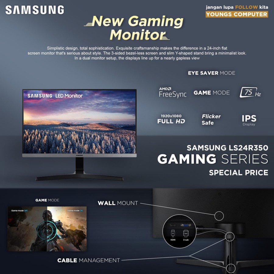 Jual Monitor LED Samsung S24R350 24" IPS 75hz HDMI VGA | Shopee Indonesia