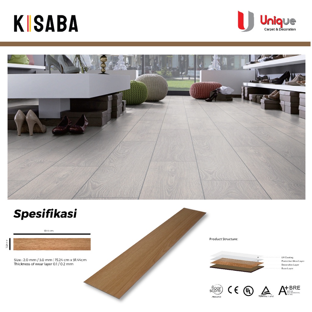 Jual Karpet Vinyl Lantai Kayu / Vinyl Plank Kisaba 3mm / Lantai Vinyl ...