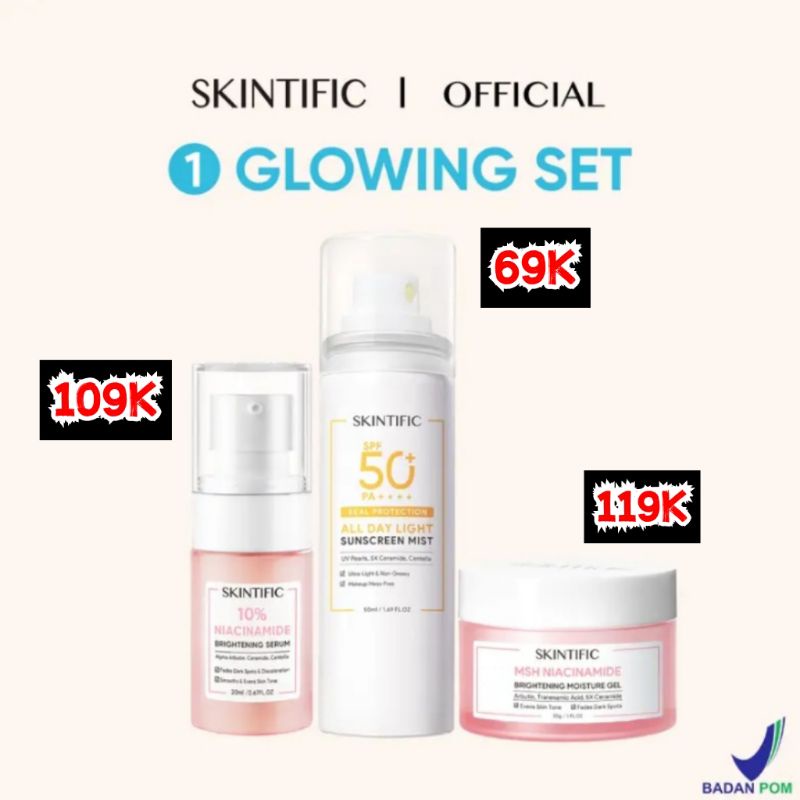 Jual Skintific Glowing Set 3pcs With Suncreen Mist 10 Niacinamide Brightening Serum Msh