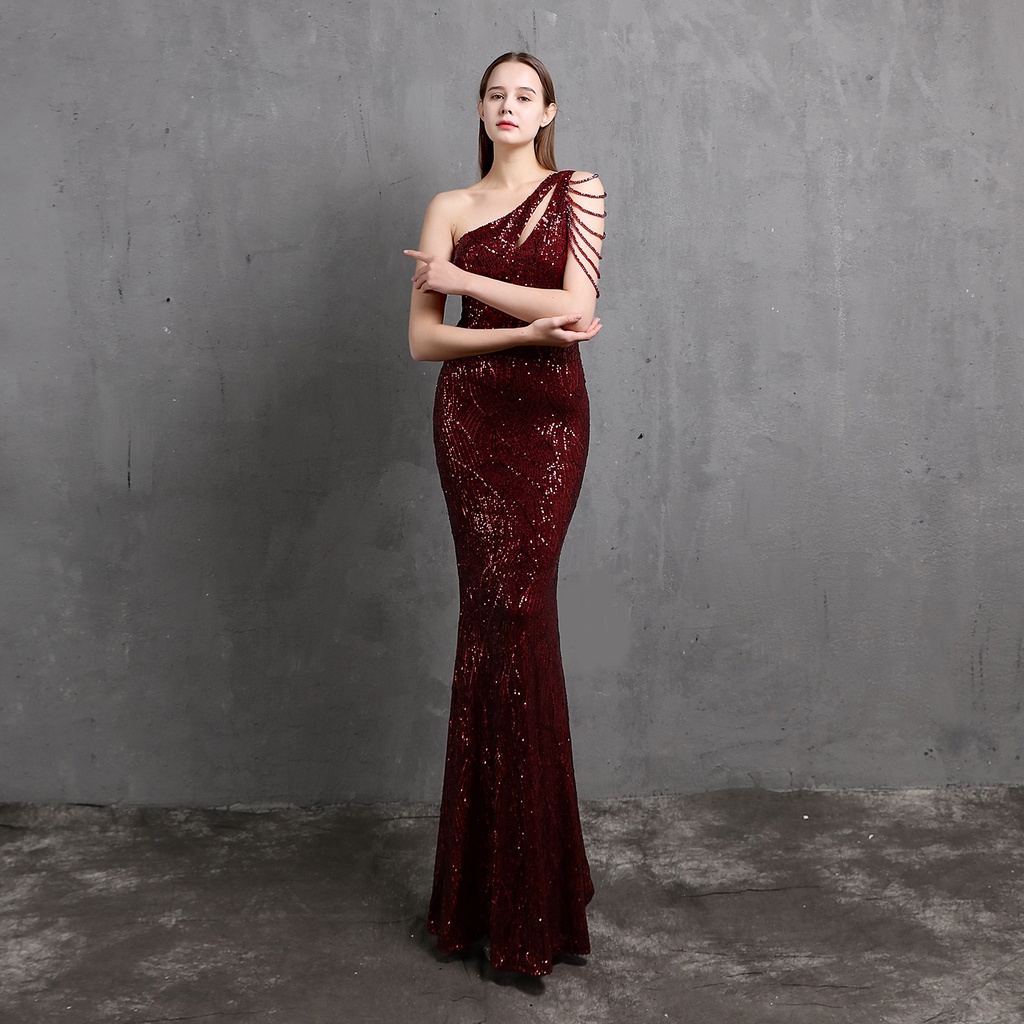 Heavy Craft Colorful Sequin Socialite Gathering Party Evening Dress Sexy Long Slimming Toast Dress Bride