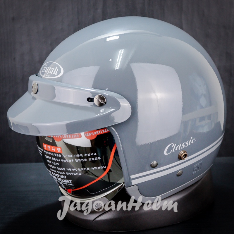 Jual HELM INJAK RETRO 06 LINE CLASSIC | GREY GORILA GLOSSY | BOGO ...