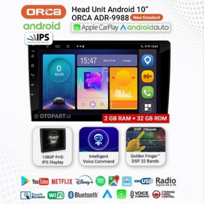 Jual Head Unit Android 10 inch ORCA ADR1088 apple carplay/android auto ...
