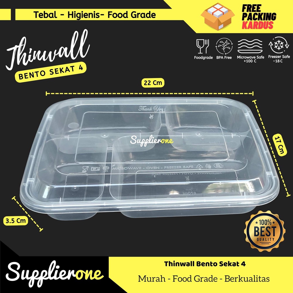 Jual Thinwal Bento Sekat 4 Isi 25 Pcs Bento Sekat 4 Plastik Thinwall Food Container Premium 2858