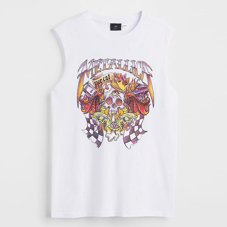 Jual Kaos H&M x METALLICA Printed vest tank top HnM Muscle Tee White ...