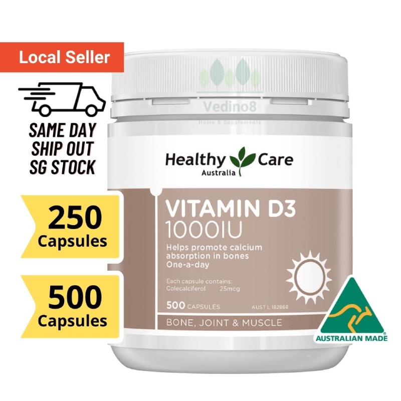 Jual Healthy Care Vitamin D3 1000IU 500/250 Kapsul Made in Australia