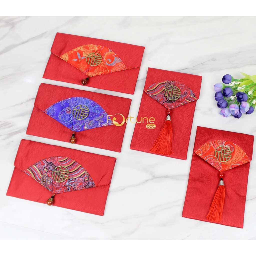 Jual Angpao Imlek 2025 Kain Kipas Fu Hong Bao Red Envelope Angpao Kain ...