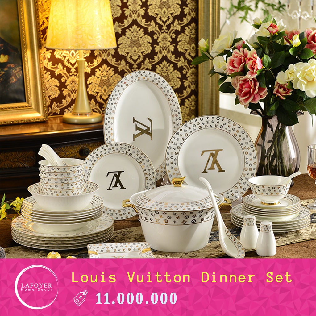 Jual Louis Vuitton Dinnerware Set Piring Keramik Aesthetic Couple Gift Set Kado Estetik