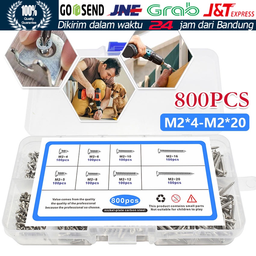 Jual 800PCS Sekrup Roofing Self Tapping Screw Set M2 4/5/6/8/10/12/16 ...