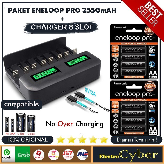 Jual Paket Eneloop PRO + Charger AA / AAA D 8 Slot | Shopee Indonesia