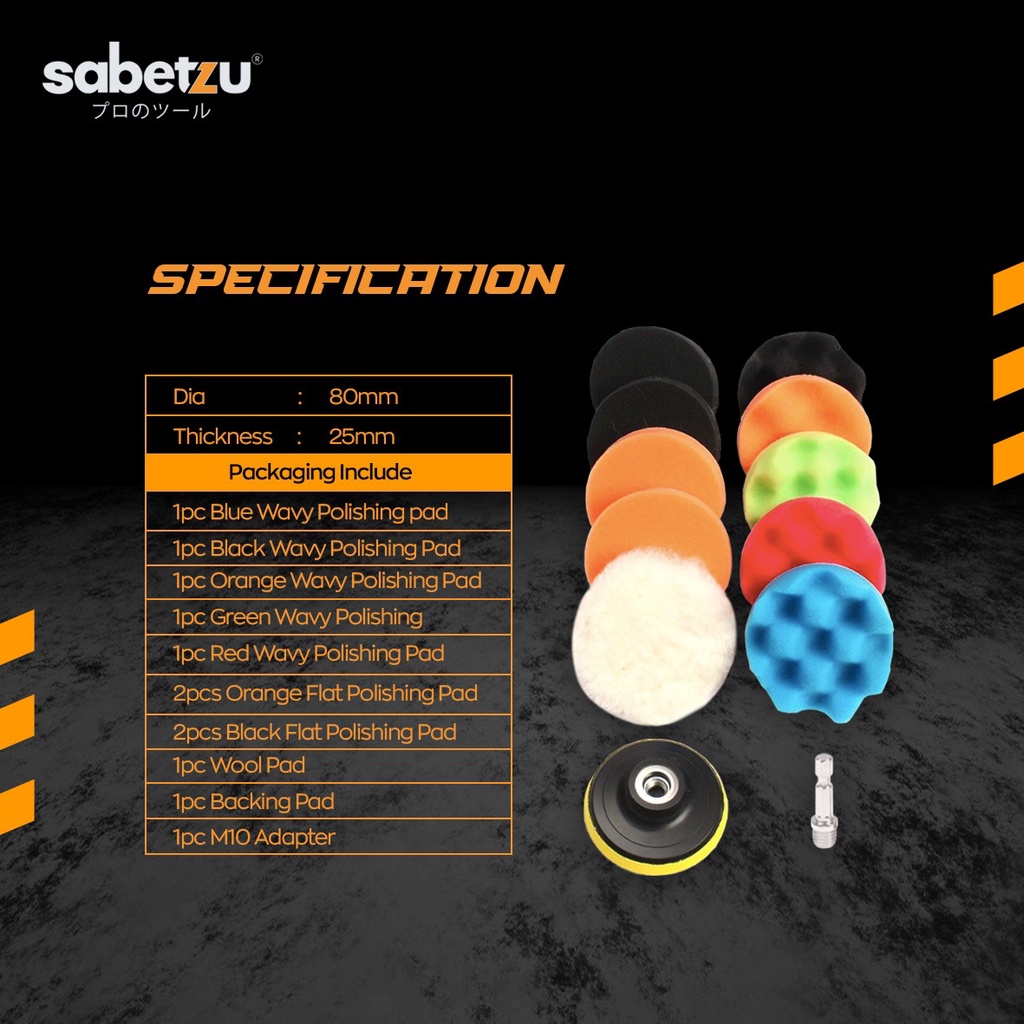Jual Busa poles set 12pcs 3 inch sabetzu sponge polishing set spon pad ...