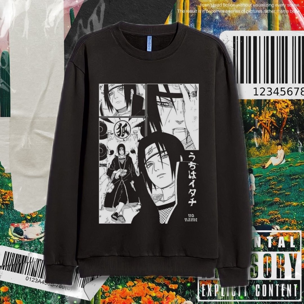 Jual Psycho Crucify Uchiha Itachi Crew Neck Sweater Jaket Sweater Hitam Vintage