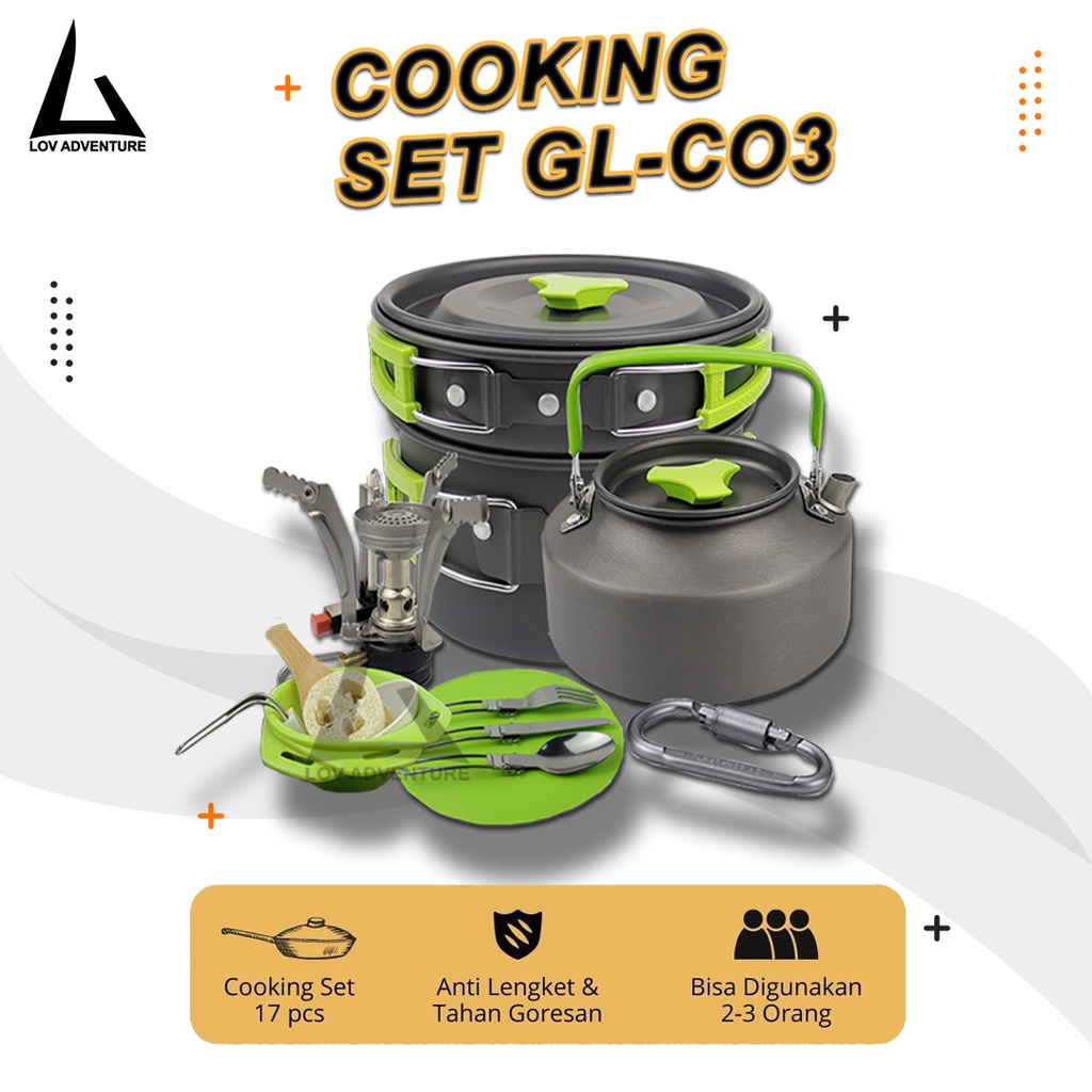 Jual Cooking Set Camping Alat Masak Camping + Kepala Kompor Set 17