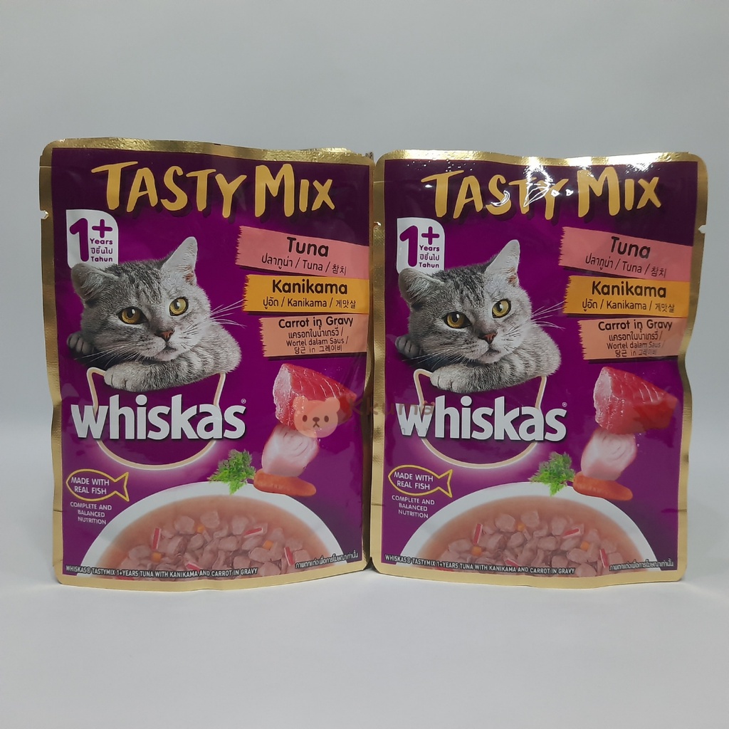 Jual whiskas tasty mix 70 gr tuna+kanikama+wortel/makanan basah kucing