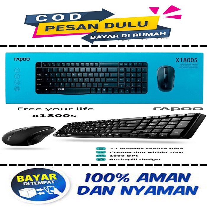 Jual keyboard mouse wireless rapoo x1800s | Shopee Indonesia
