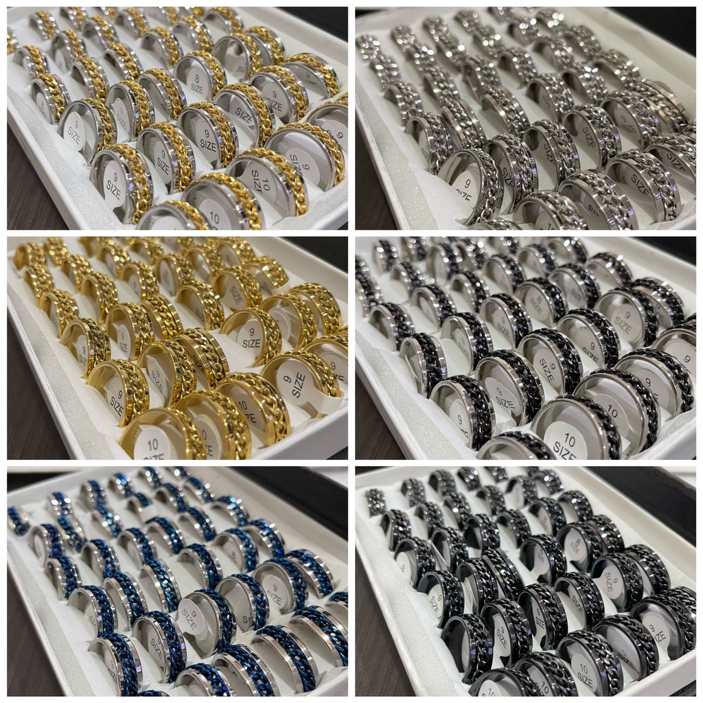 Jual Cincin Rantai Titanium Grosir 1 Box Isi 36 Pcs Ukuran 6 Sampai 10 ...