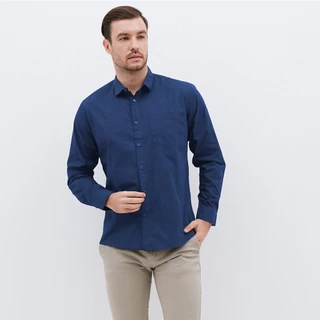 M231 Kemeja Pria Basic Polos Panjang Navy 1468C