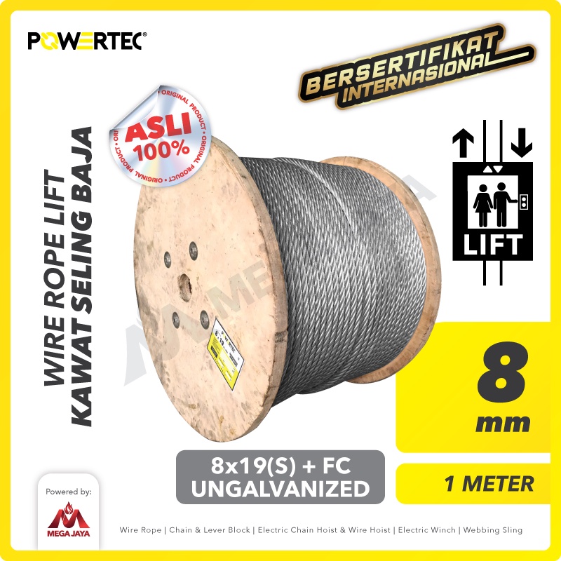 Jual POWERTEC Wire Rope / Kawat Seling LIFT 8x19(S) FC 8mm Ungalv - 1 ...