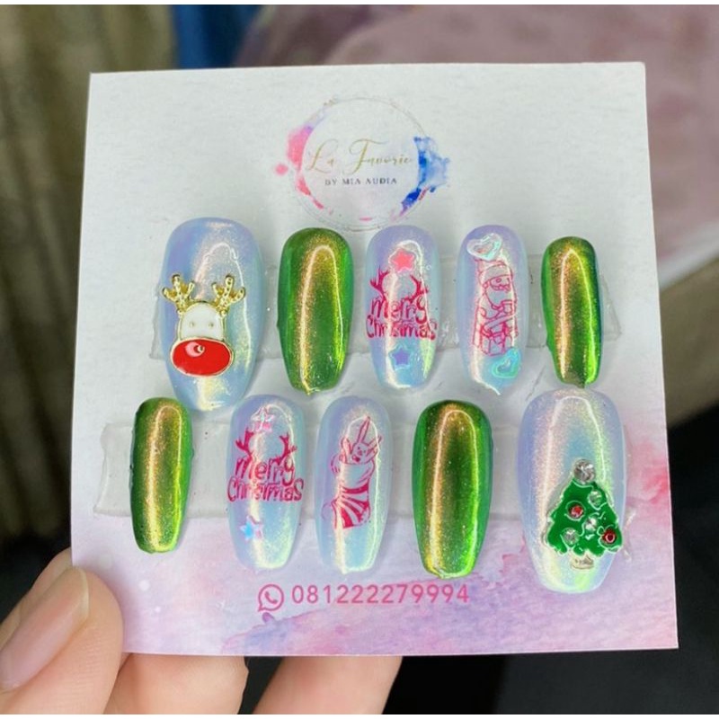 Jual Presh On Nails Kuku Palsu 3D Luminous Natal | Shopee Indonesia