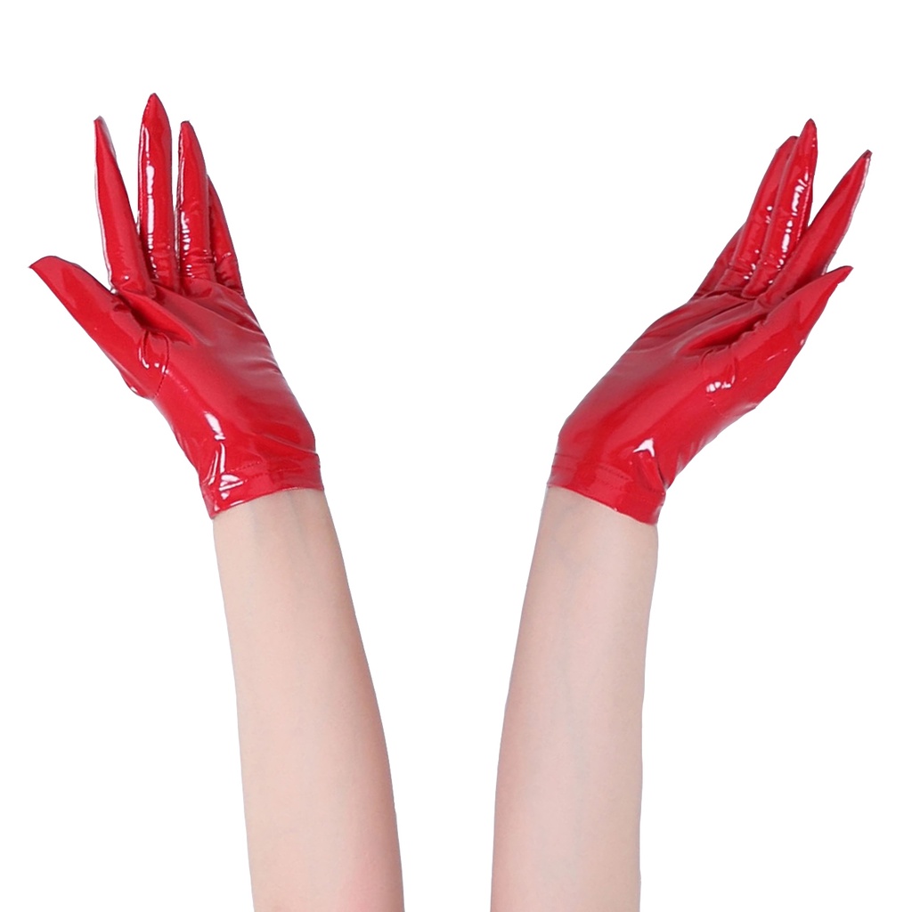 Jual Sexy Wetlook Elastic Short Pu Gloves Women Punk Faux Leather Gloves Clubwear Hot Erotic 6950