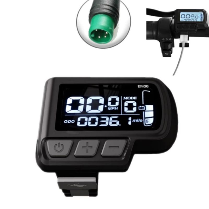 LCD DISPLAY EN06 SEPEDA LISTRIK 24V 36V 48V LAYAR SPEEDOMETER USB CHARGING  INDIKATOR SCOOTER LISTRIK SKUTER ELEKTRIK SM CONNECTOR WATERPROOF PLUG