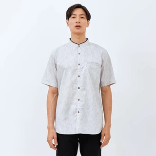 M231 Kemeja Pria Koko Shanghai Bertekstur Pendek Abu 2379B