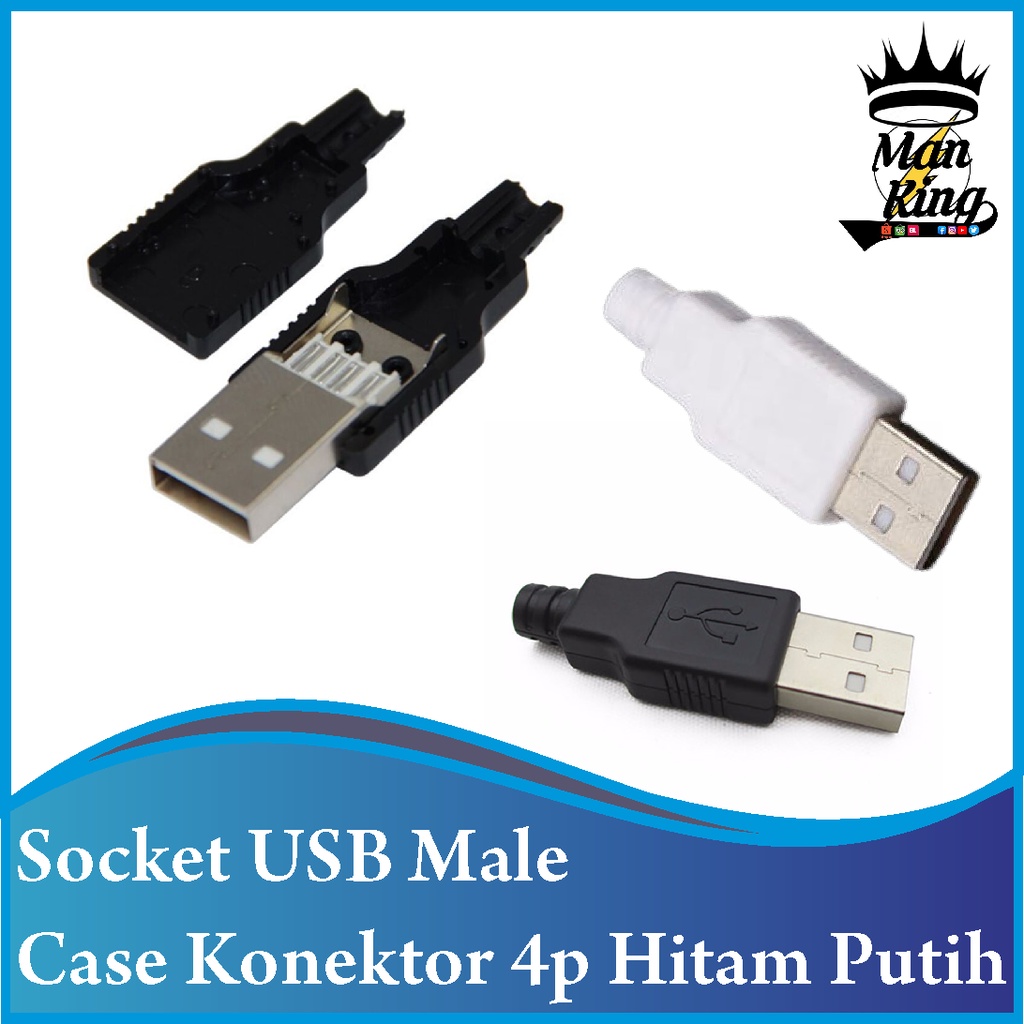 Jual socket usb male case konektor 4 pin usb jantan type a hitam putih ...
