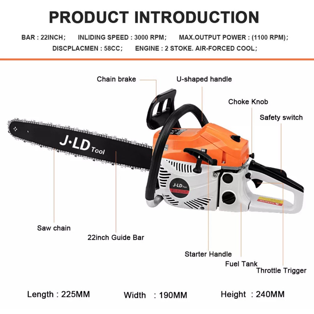 Jual Chain saw JLD 5800 chainsaw 2tak mesin senso gergaji kayu pohon ...