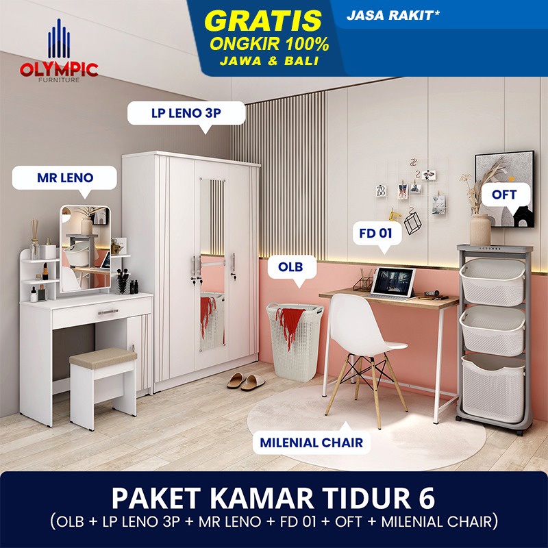 Jual Olympic Paket Kamar Tidur 6 Lemari 3 Pintu 1pcs + Meja Rias 1pcs