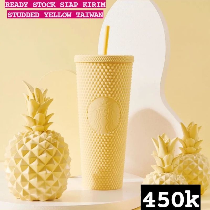 Jual TUMBLER STARBUCKS STUDDED BLING BLINK DURIAN YELLOW MATTE TAIWAN