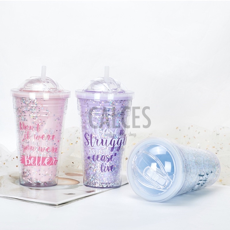 Jual Glitter Tumbler Cups Blink Gelas Botol Minum Air Sedotan 600ml Free Buble Wrap Shopee 1969